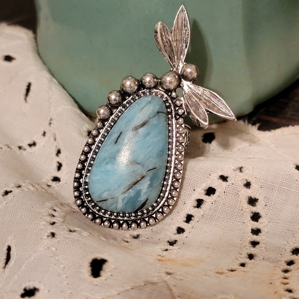 Dragonfly Faux Turquoise beaded stone Boho hippie South western ring NWT - Picture 15 of 15